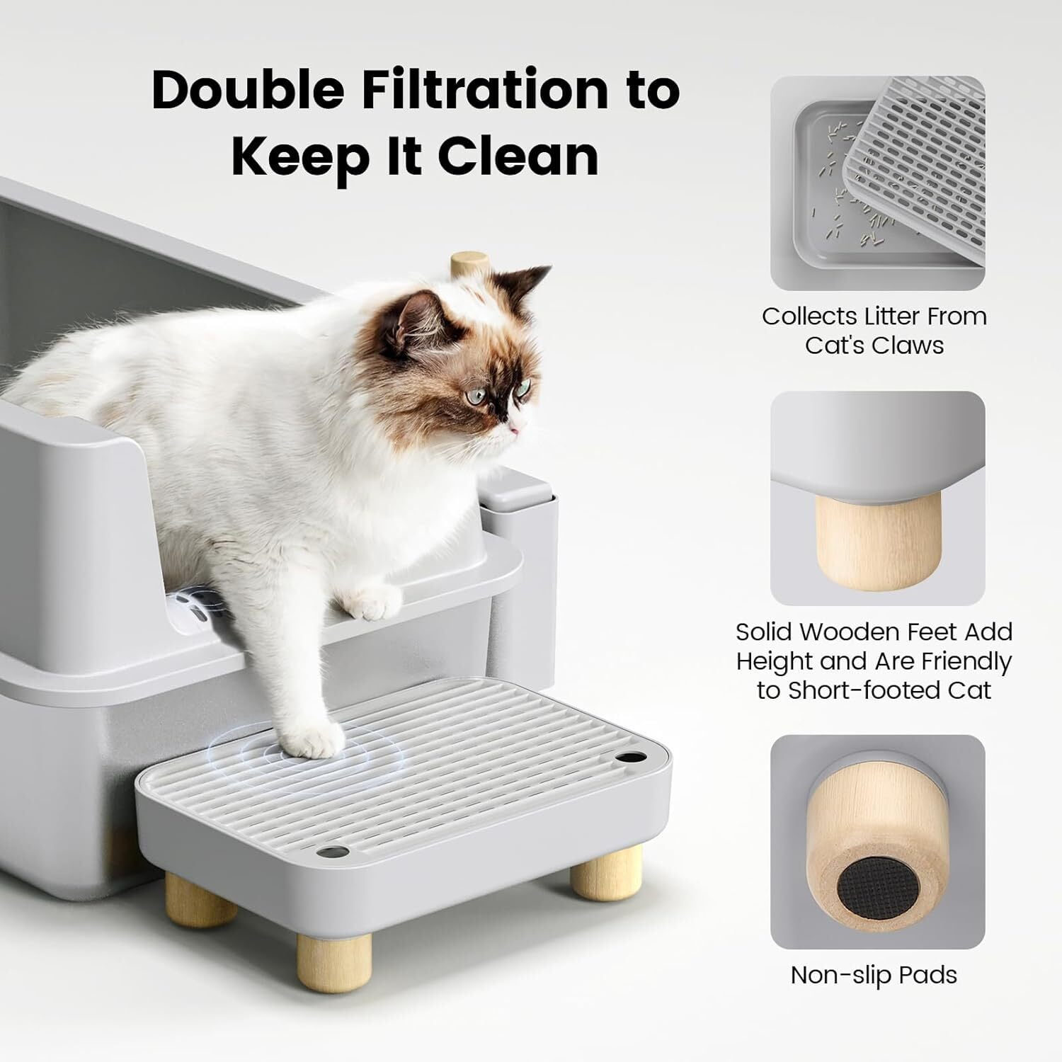Gogcaro Enclosed Stainless Steel Cat Litter Box with Lid Extra Large Litter Box for Big Cats XL Metal Litter Pan Tray with High Wall Sides Enclosure, Non-Sticky, Anti-Leakage, Easy Cleaning