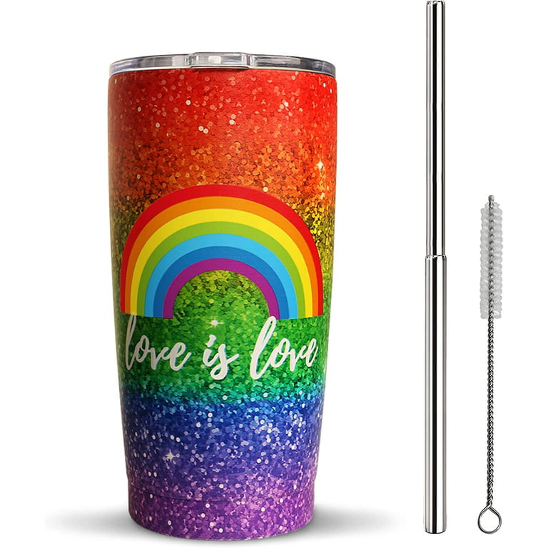 Rainbow Can Glass Tumbler w/ Straw + Lid