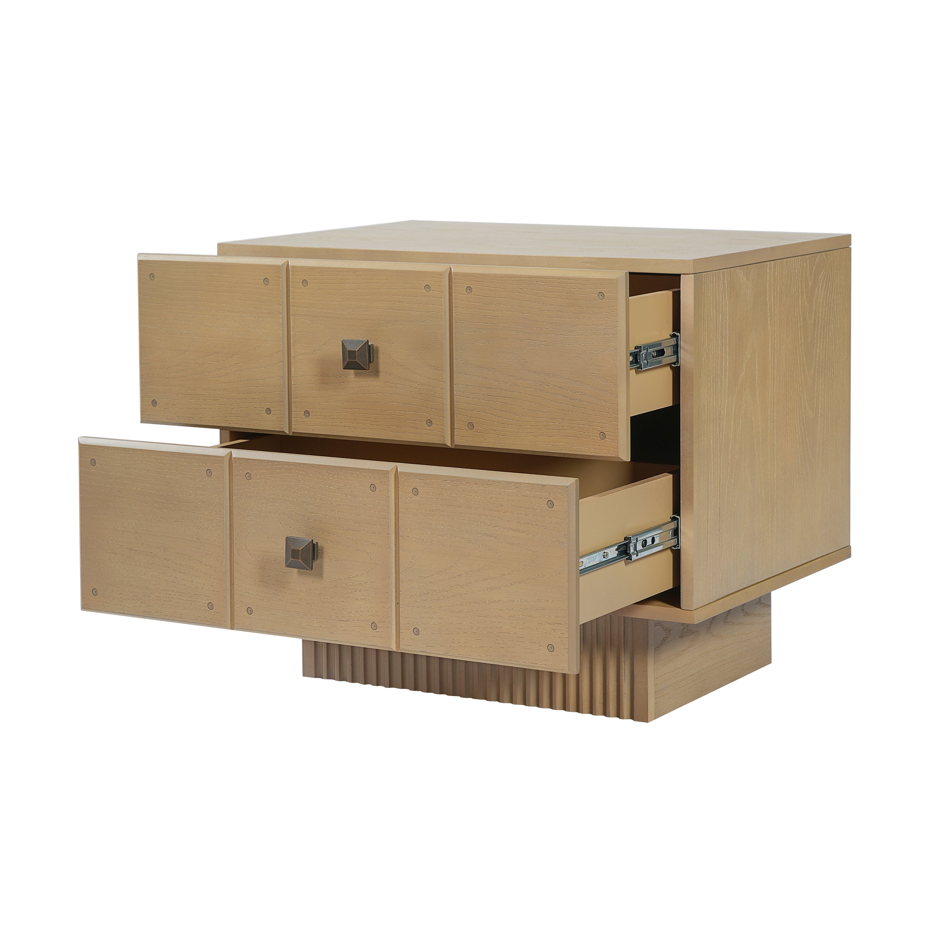 Euroco Mid-Century Nightstand with 2 Drawers, 24" Wide Bed Side Table with Fluted Pedestal,Wood Storage End Table Dresser for Bedroom,Living Room,Natural