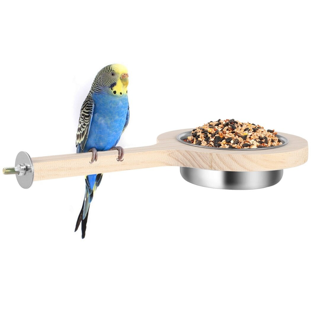 Bird Perch with Feeding Cup, Parrot Wood Perch Stand, Bird Pet Perch Toy, Bird Cage Accessory for Parakeet Lovebird Cockatiel Budgie Small Parrots