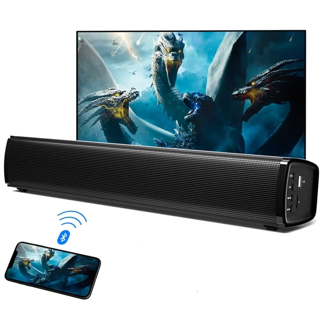 2.1 Channel Bluetooth 5.0 Soundbar with Deep Bass, Optical & AUX Inputs, Compact Wall-Mountable Sound Bar for TV, Home Theater & Gaming