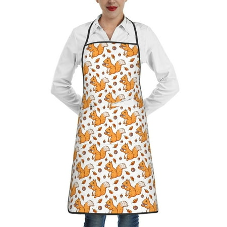 

Pofeuu Playful Squirrel Autumn Print Aprons with Pockets Cute Aprons for Kitchen Cooking Server Barber Chef Apron