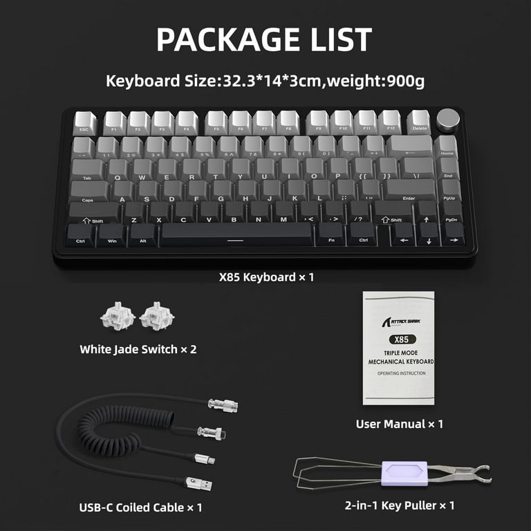 ATTACK SHARK X85 75% Mechanical Gaming Keyboard and Coiled Cable