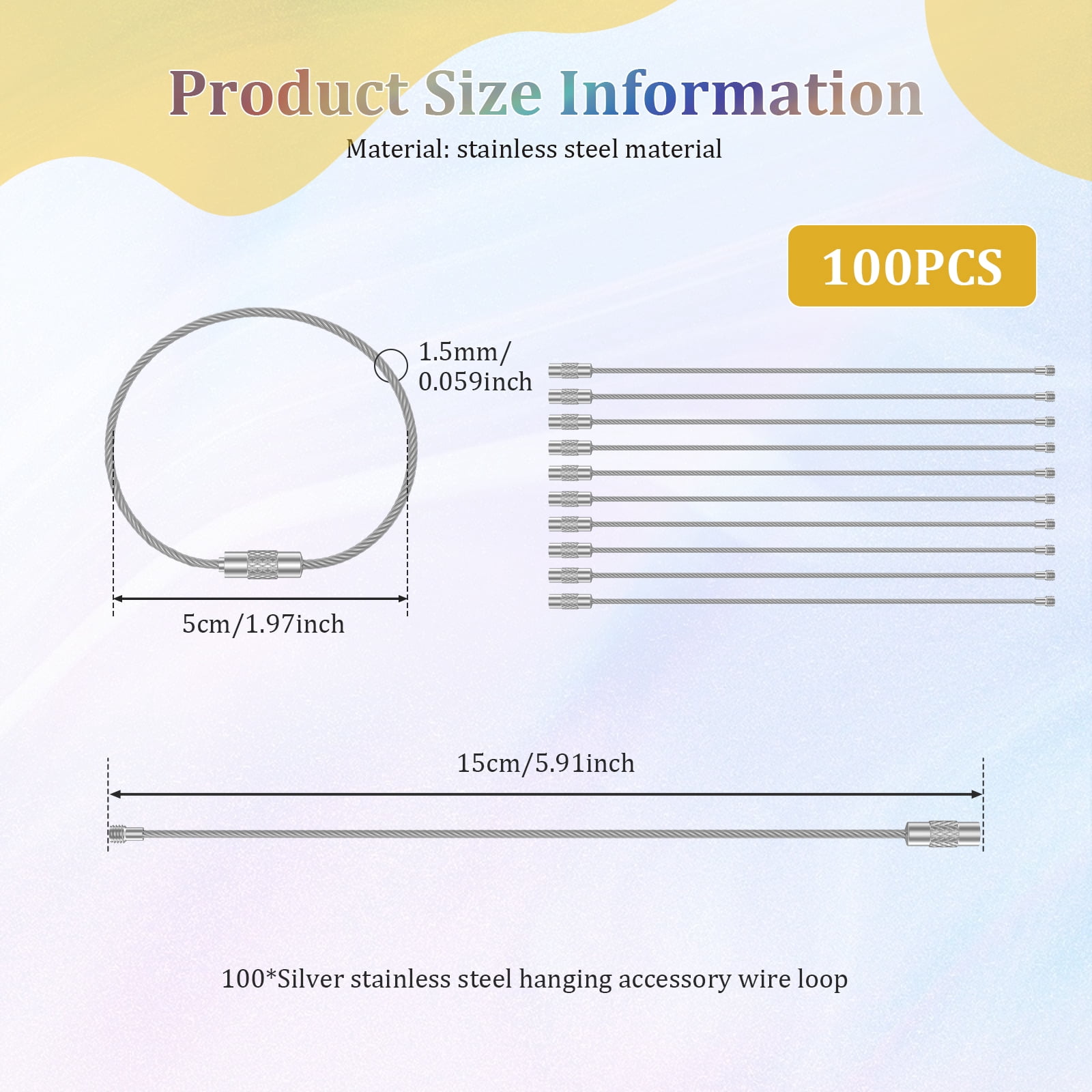 100/200 PCS Keychain 5.9 Inches Wire Ring 0.059 Inches Thickness Cable Loop Ring for Hanging Luggage Tag Key and ID Card