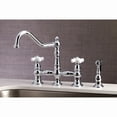 thumbnail image 4 of Kingston Brass KS3271PXBS Restoration Bridge Kitchen Faucet with Brass Side Sprayer, Polished Chrome, 4 of 8