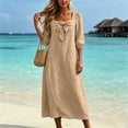 thumbnail image 3 of YuXingFu Wedding Guest Dresses for Women formal Maxi Crew Neck Plus Size Womens Dress Long Sleeve for Beach Long Casual Summer Khaki S, 3 of 9