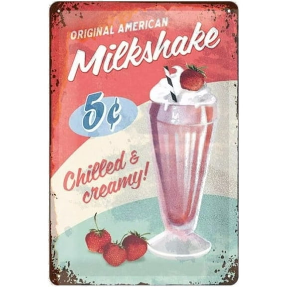 Tin Sign Retro, USA – Milkshake – Gift Idea for USA & Diner Fans, Metal Plaque, Vintage De for Wall Decoration, 7.9" X 11.8" Sign