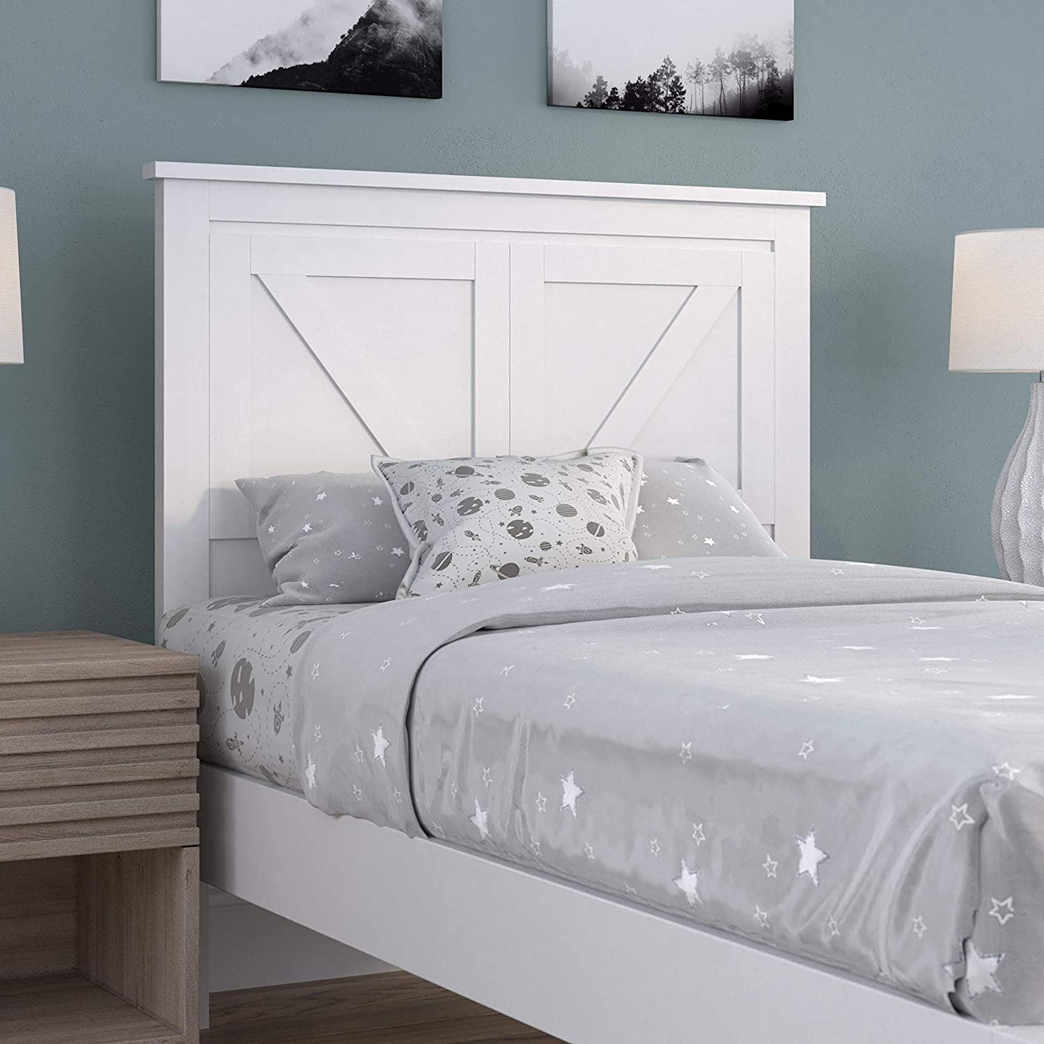 Farmhouse Style Wood Panel Headboard in Gloss White Twin Size
