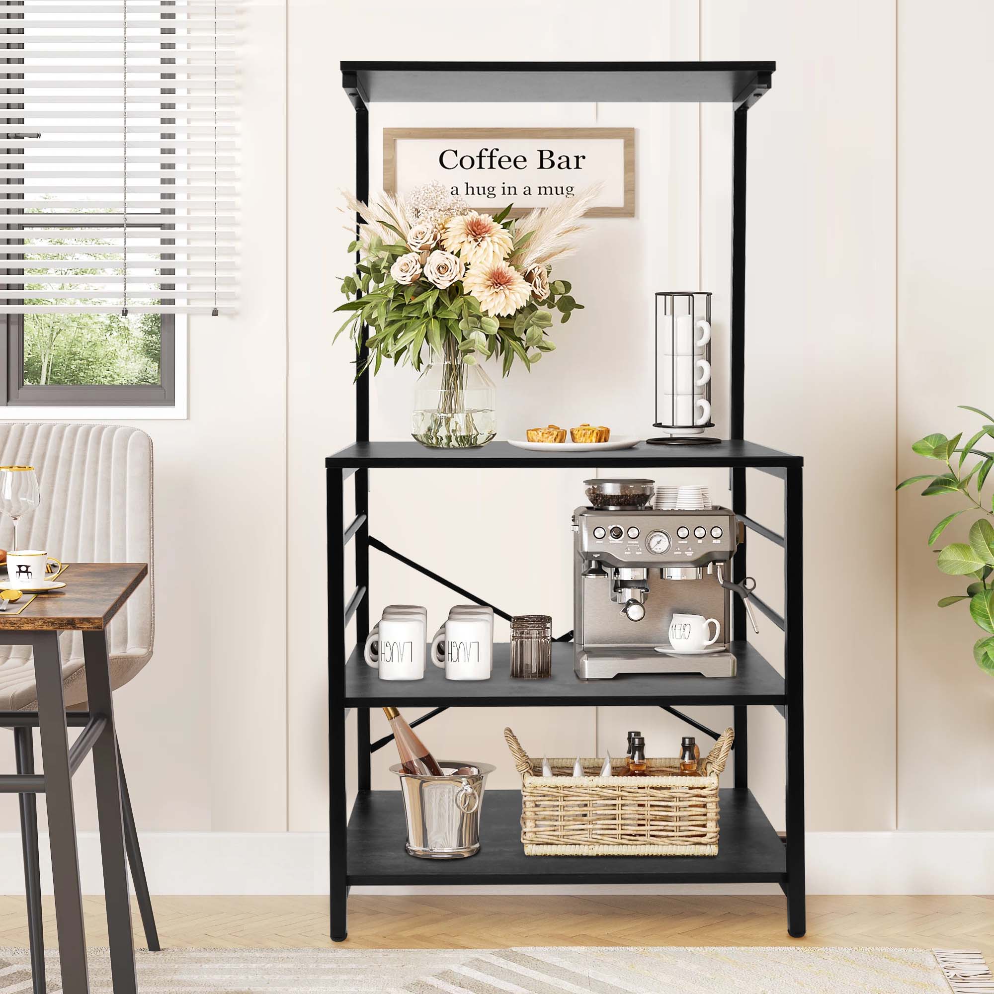 Copedvic 4-Tier Bakers Rack Microwave Oven Stand Shelves Coffee Bar Table Kitchen Storage Rack Organizer, Black