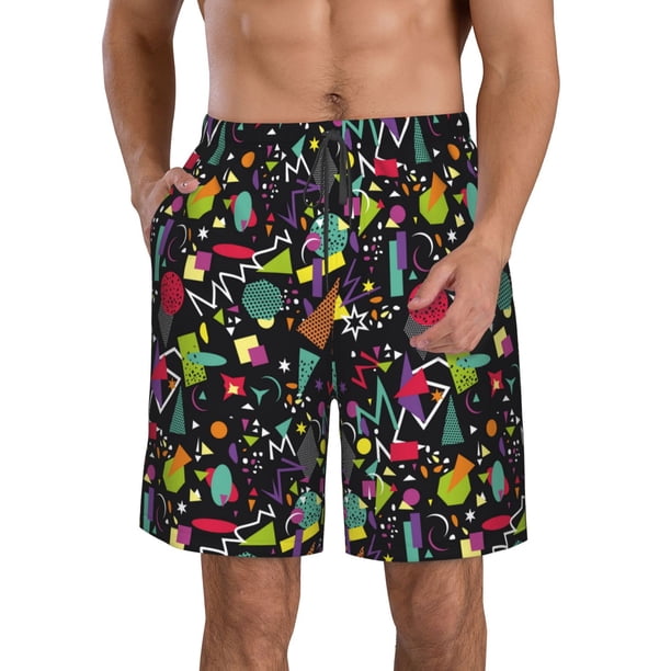 Fotbe Colorful Geometric Figures Trajes de Baño Estampados para Hombre, Shorts de Verano de Secado Rápido, Ropa de Playa, Bañadores-Small