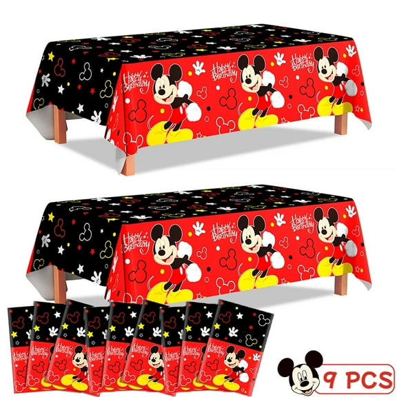 9 Pcs Mouse Birthday Party Tablecloth Set - Bright Mouse Table Covers for Mouse Themed Birthday Decor Supplies