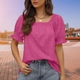 thumbnail image 3 of Camisetas De Mujer Camiseta de verano para mujer, camisetas casuales de cuello cuadrado de ajuste holgado para fiesta (Rose Red L) Ygjytge para Mujer Rosa roja T XL, 3 of 6