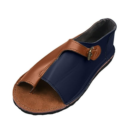 

Summer Sandals Retro Buckle-Strap Color Matching Sandals Flat Bottom Roman Ladies Shoes