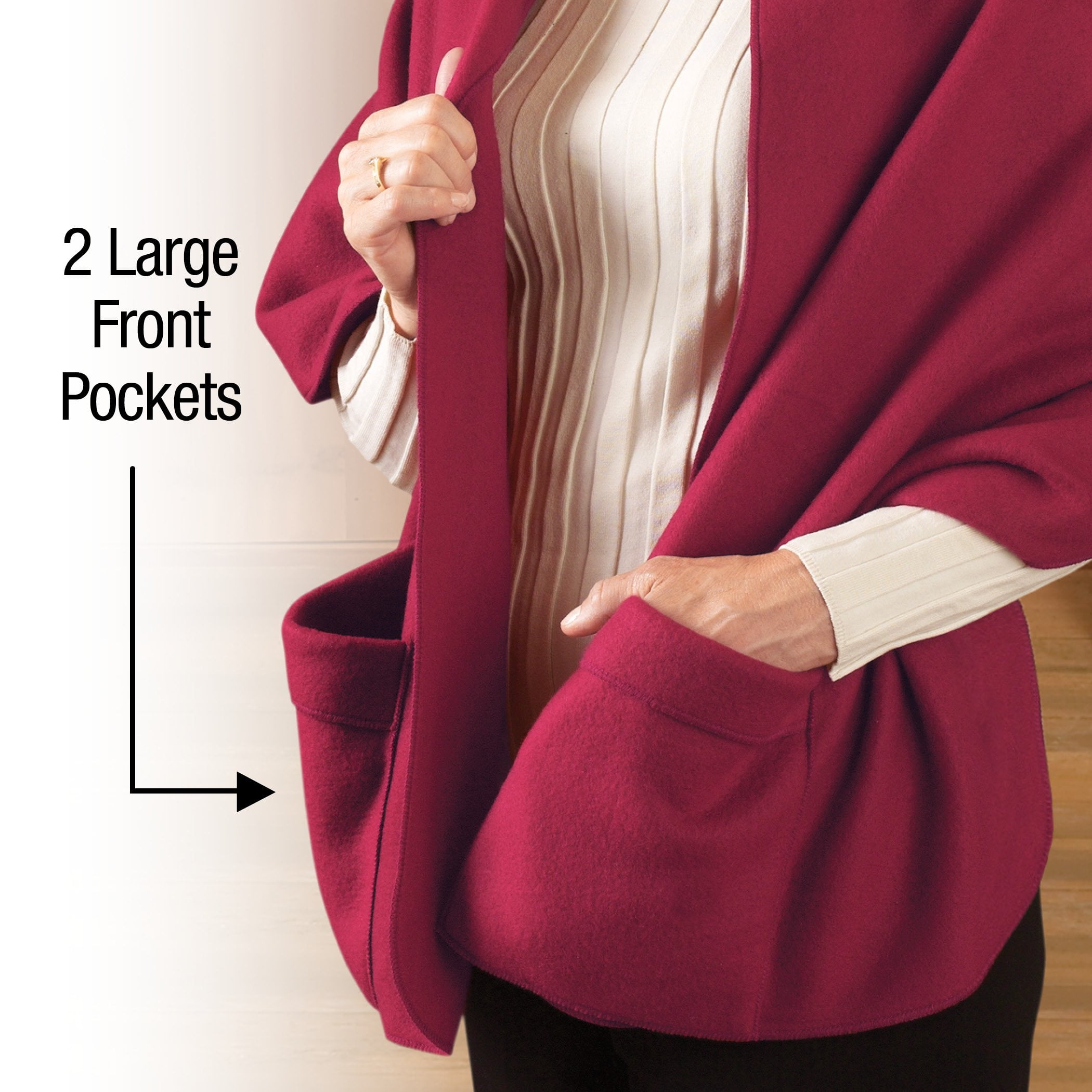 Collections Etc Cozy Fleece Shawl Scarf Wrap with Large Pockets