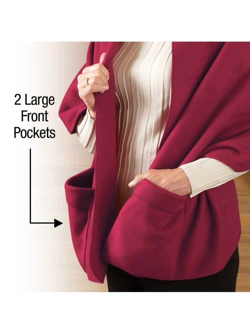 Collections Etc Cozy Fleece Shawl Scarf Wrap with Large Pockets