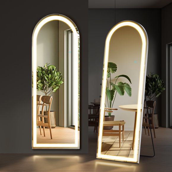 EDX Arched 63"x 20" LED Full Body Mirror, 3 Color Lighting, Free Standing Wall-Mounted for Home