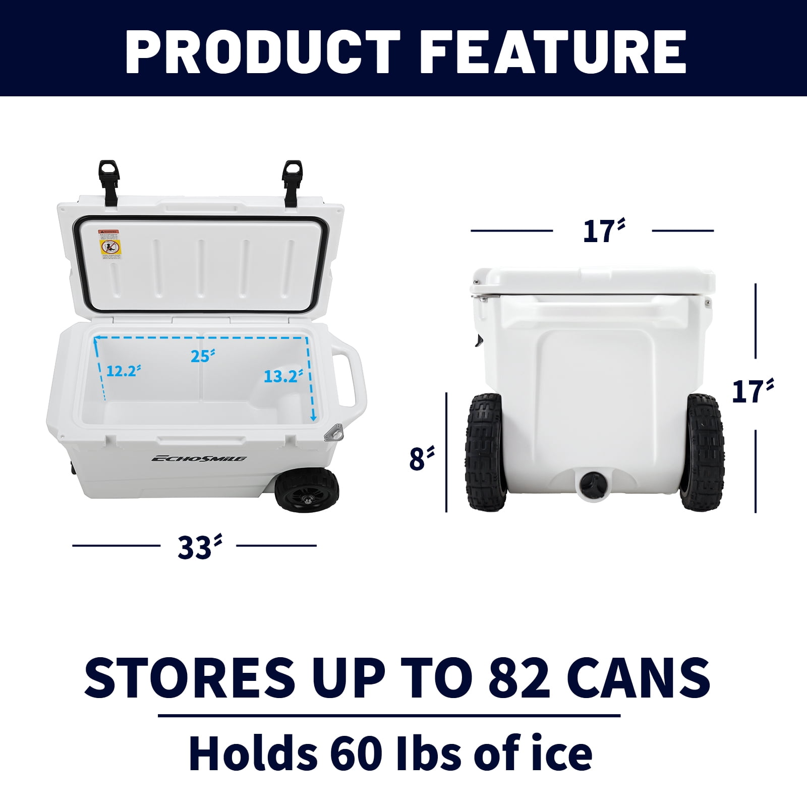 EchoSmile 60 qt. Rotomolded Cooler in White