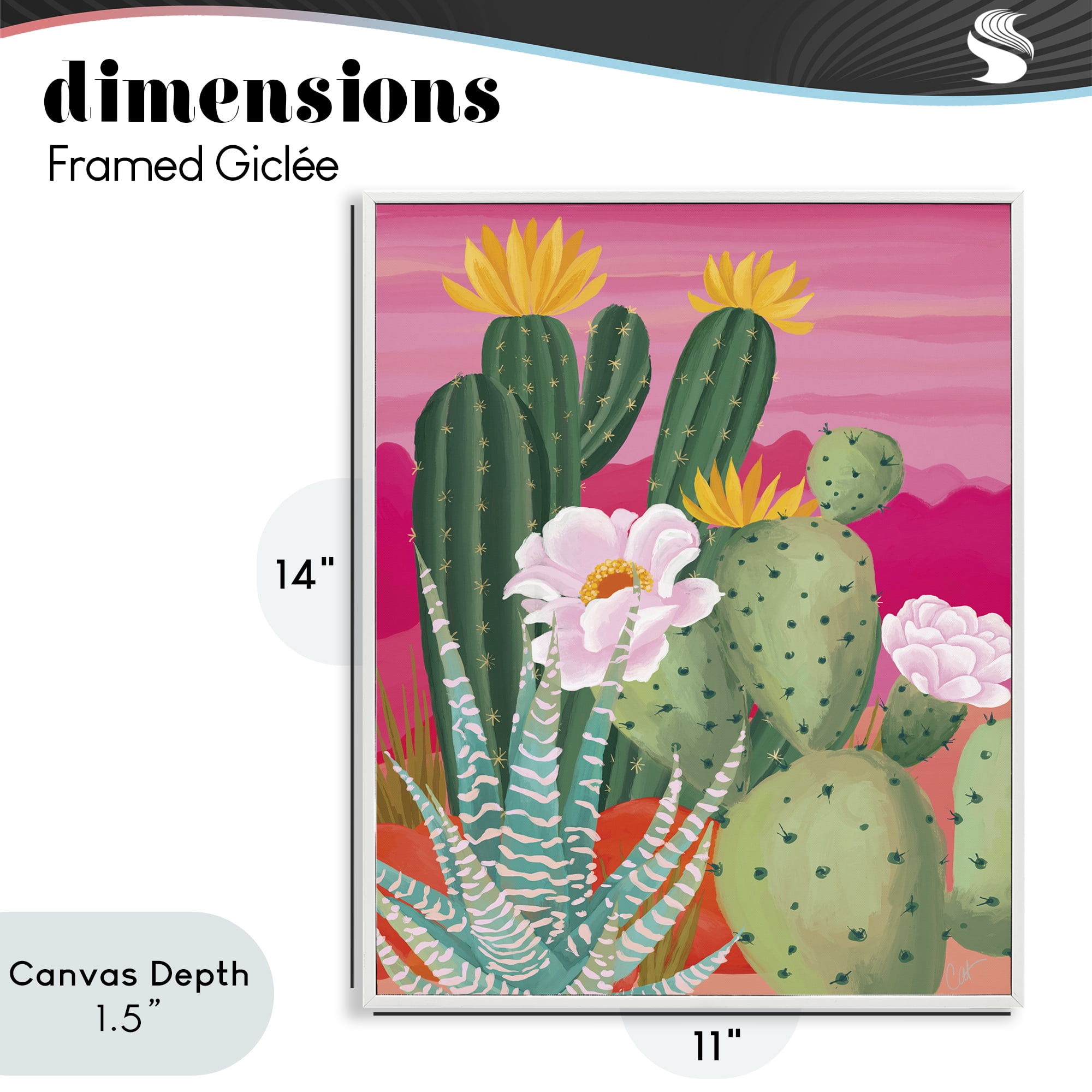 Stupell Industries Sunset Cactus Plants White Framed Giclee Art, design by Cat Thurman Designs