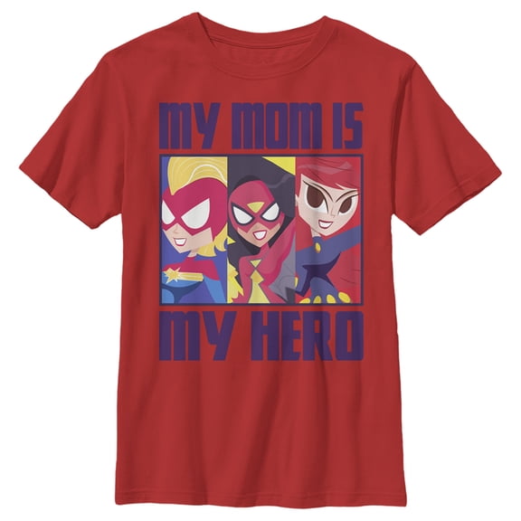 Boy's Marvel My Mom Is My Hero Cartoon Heroes Graphic Tee Red X Large