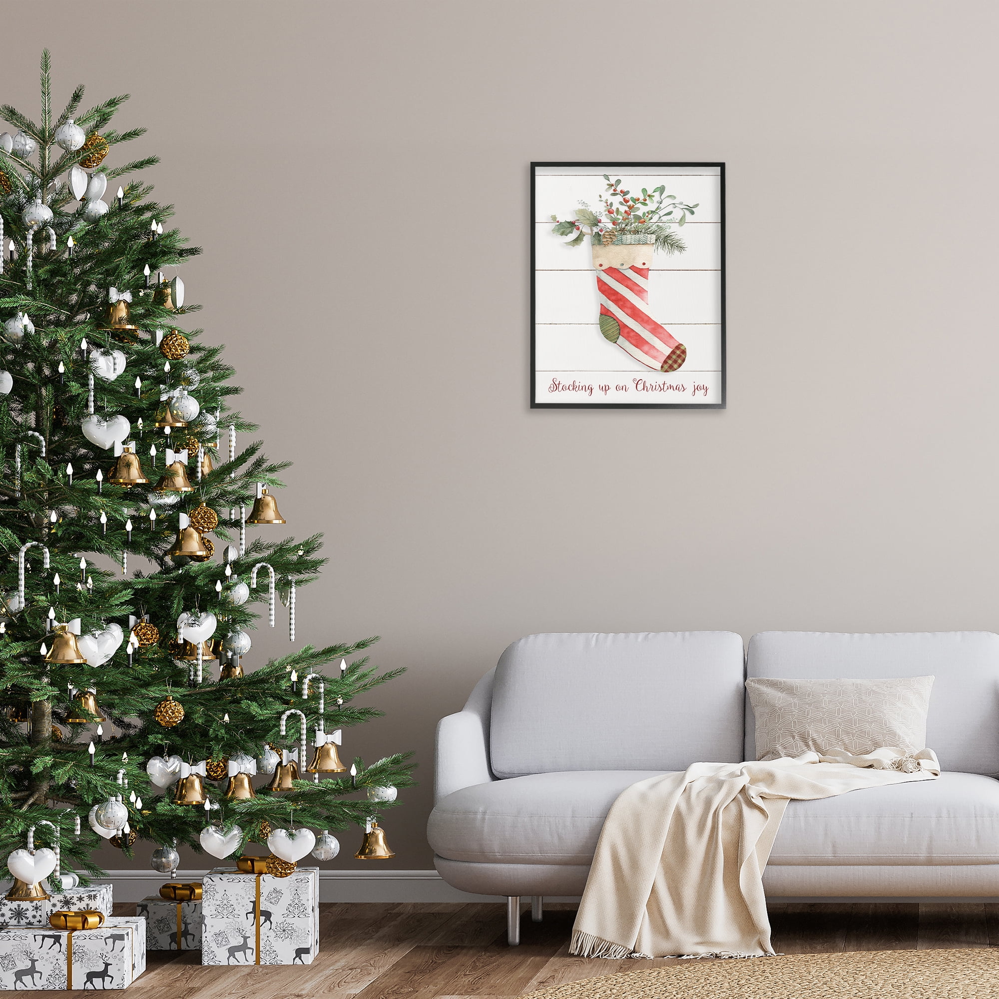 Stupell Industries Stocking Up On Christmas Holiday Painting Black Framed Art Prints Wall Art, 24 x 30