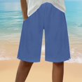 thumbnail image 4 of RYRJJ Bermuda Shorts for Women Knee Length Elastic Waist Drawstring Loose Wide Leg Shorts Summer Casual Beach Short Pants with Pockets(Blue,M), 4 of 9