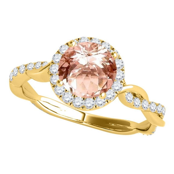 Mauli Jewels Rings for Women 1.25 Carat Interwine Shank Diamond And Morganite Ring 4-prong 14k Yellow Gold
