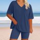 thumbnail image 1 of mfyjkho Pantalones Cortos Para Mujer, Conjunto De Camisa De Manga Corta Abotonada Y Pantalones Cortos Con Cordón De Lino Y Verano Para Mujer Pantalones Cortos Deportivos Para Mujer Xxxxl, 1 of 6