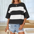 thumbnail image 4 of Mujeres de Manga Corta Tops Mitad de Manga Cuello Redondo Túnica, Cubierta Casual Rayas Camisa de Moda, 4 of 9