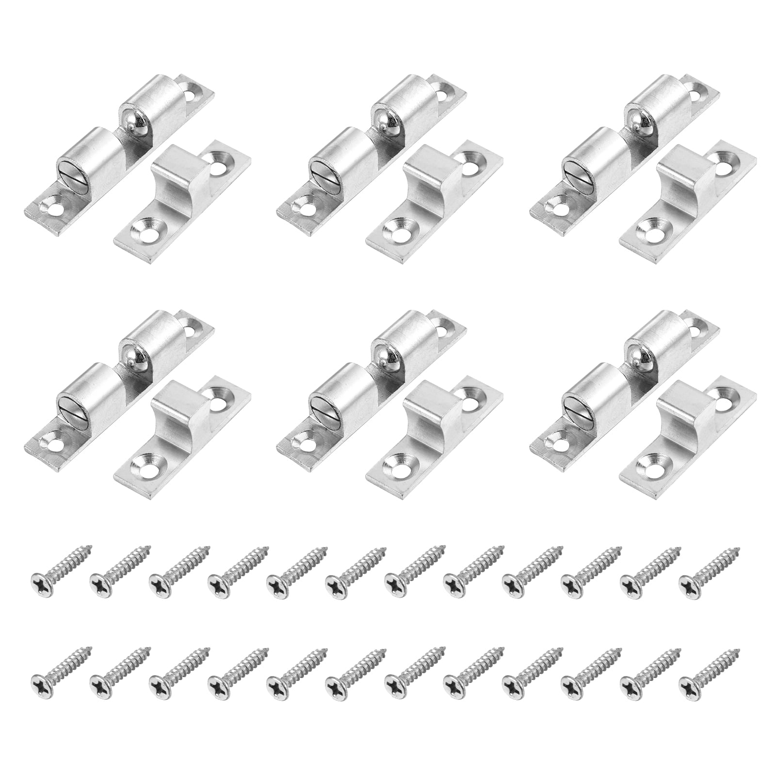 Loquet à Bille 6 Pcs Porte d'Armoire Argent 70 Laiton Double Loquet à Bille avec 24 Vis