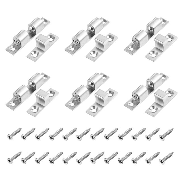 Loquet à Bille 6 Pcs Porte d'Armoire Argent 70 Laiton Double Loquet à Bille avec 24 Vis