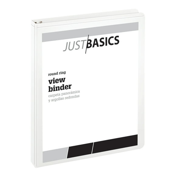 Just Basics Basic Round-Ring View Binder, 1" Rings, 61% Recycled, White