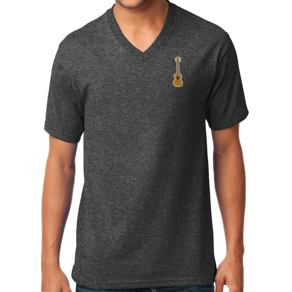 Mens Ukulele V-neck Tee Shirt, 4XL Dark Heather Gray