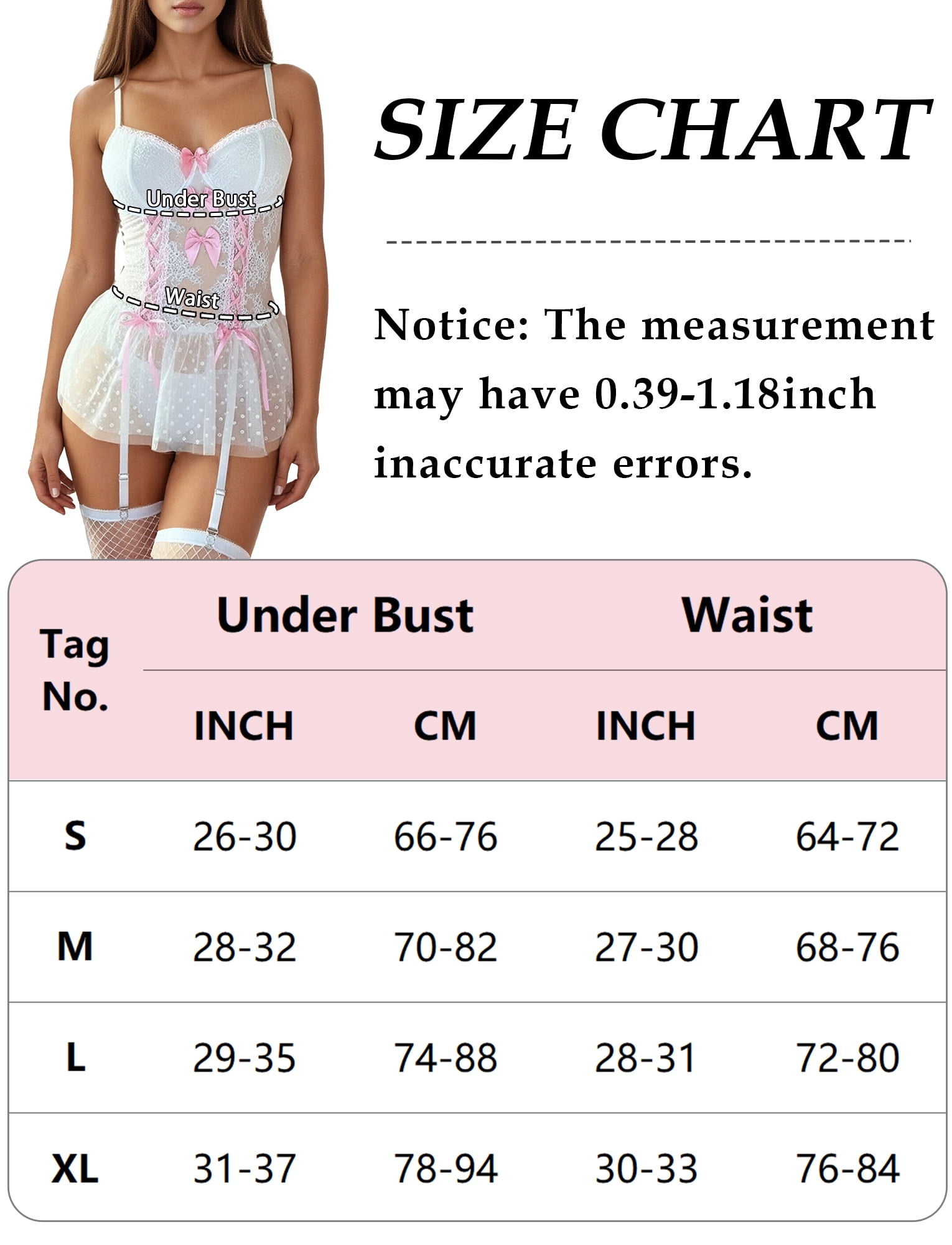 Ausing Women Lace Bodysuit Mesh Corset Nightwear Underwear Lingerie Set with Stockings Garter Belt Thong 3 Piece S White