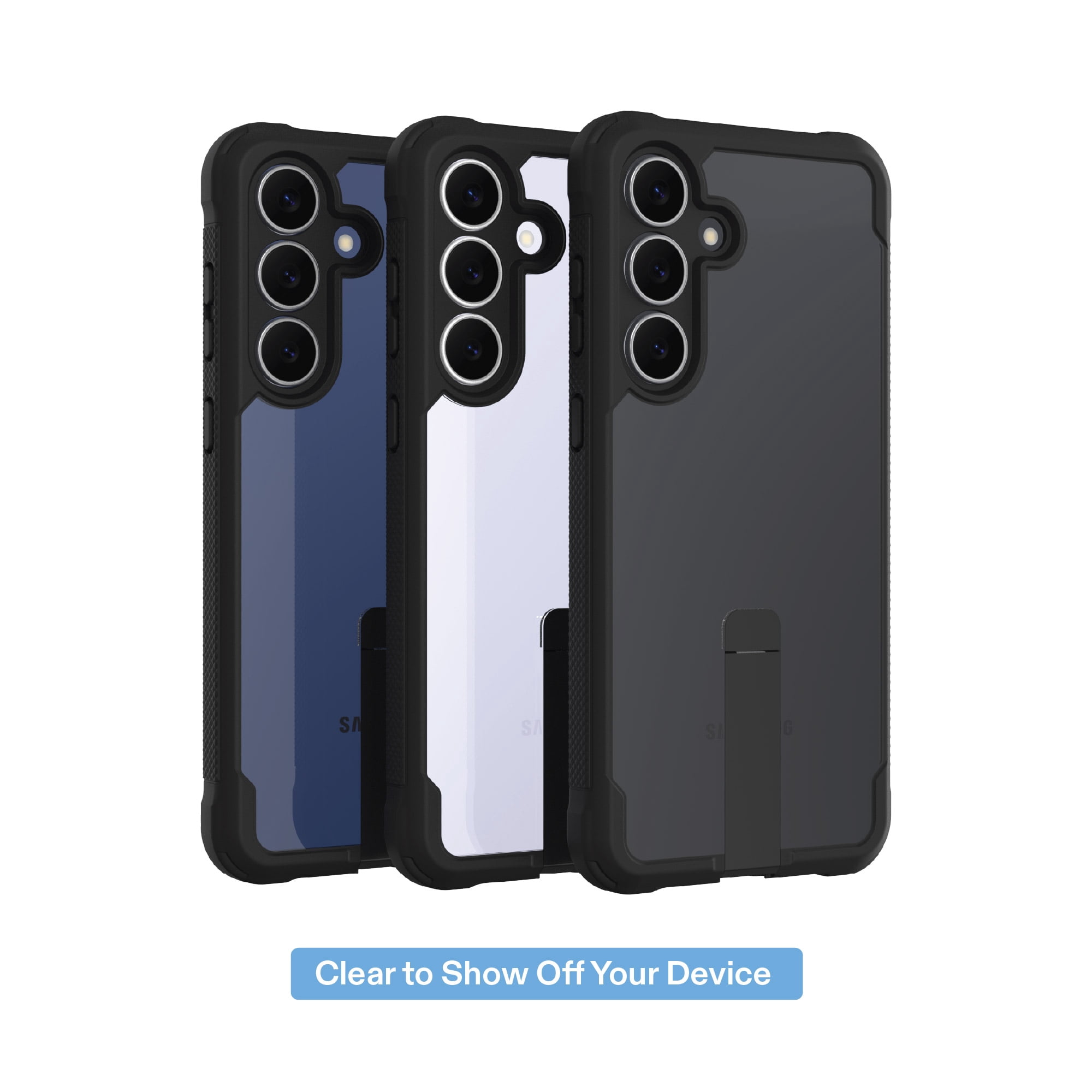 onn Dual-Layer Phone Case with Kickstand for Samsung Galaxy S25 FE - Black/Clear