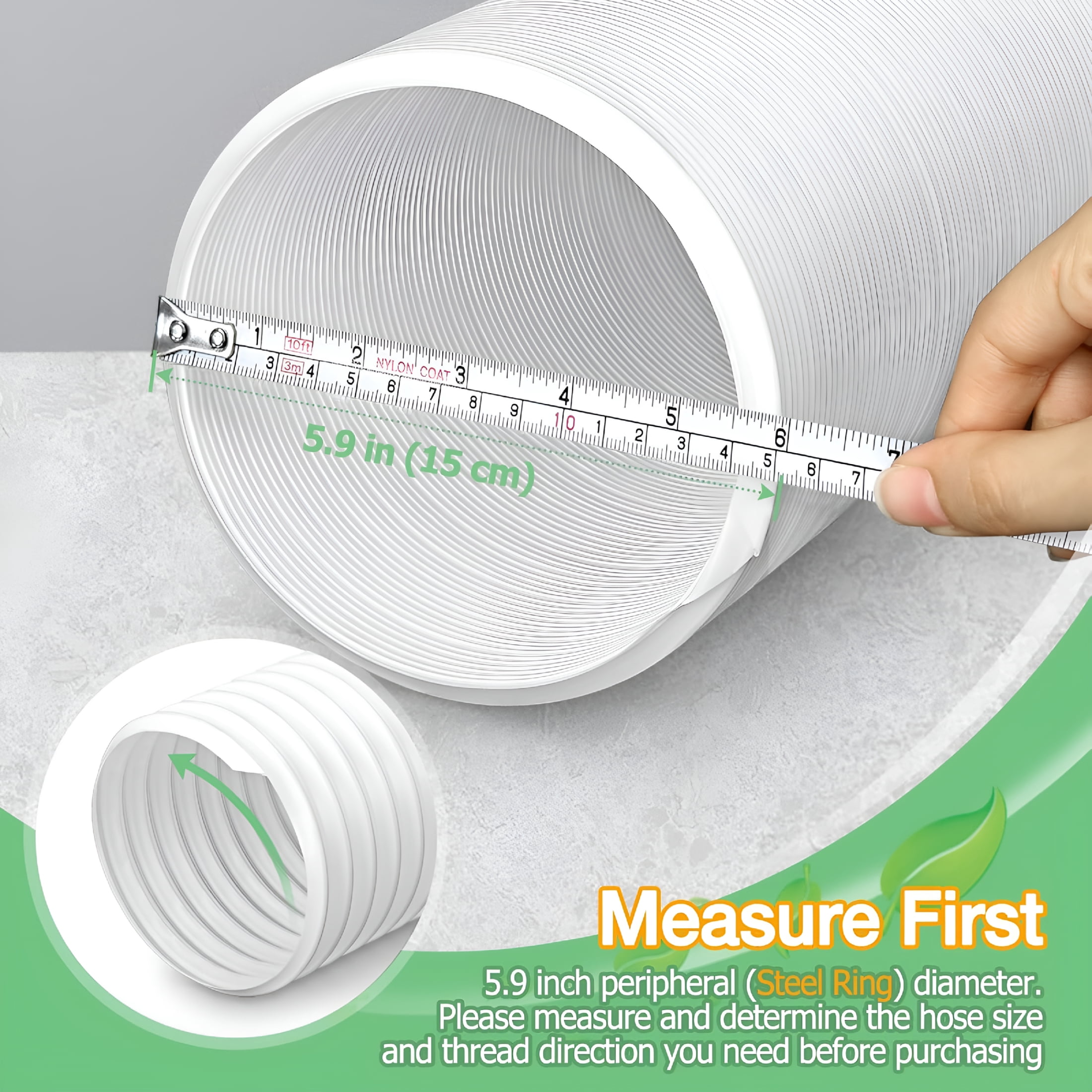 HIBIBUD Air Conditioner Exhaust Vent Hose 5.9"Diameter,80"Length,Universal Counter-Clockwise Air Vent
