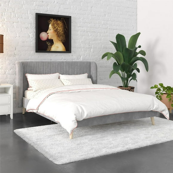 Novogratz Holly Upholstered Wingback Bed, Queen, Light Gray Velvet