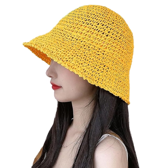 Sombrero de paja para mujer, sombrero de pescador tejido, sombrero de playa, gorra plegable, gorras de verano, sombrero de pescador para mujer