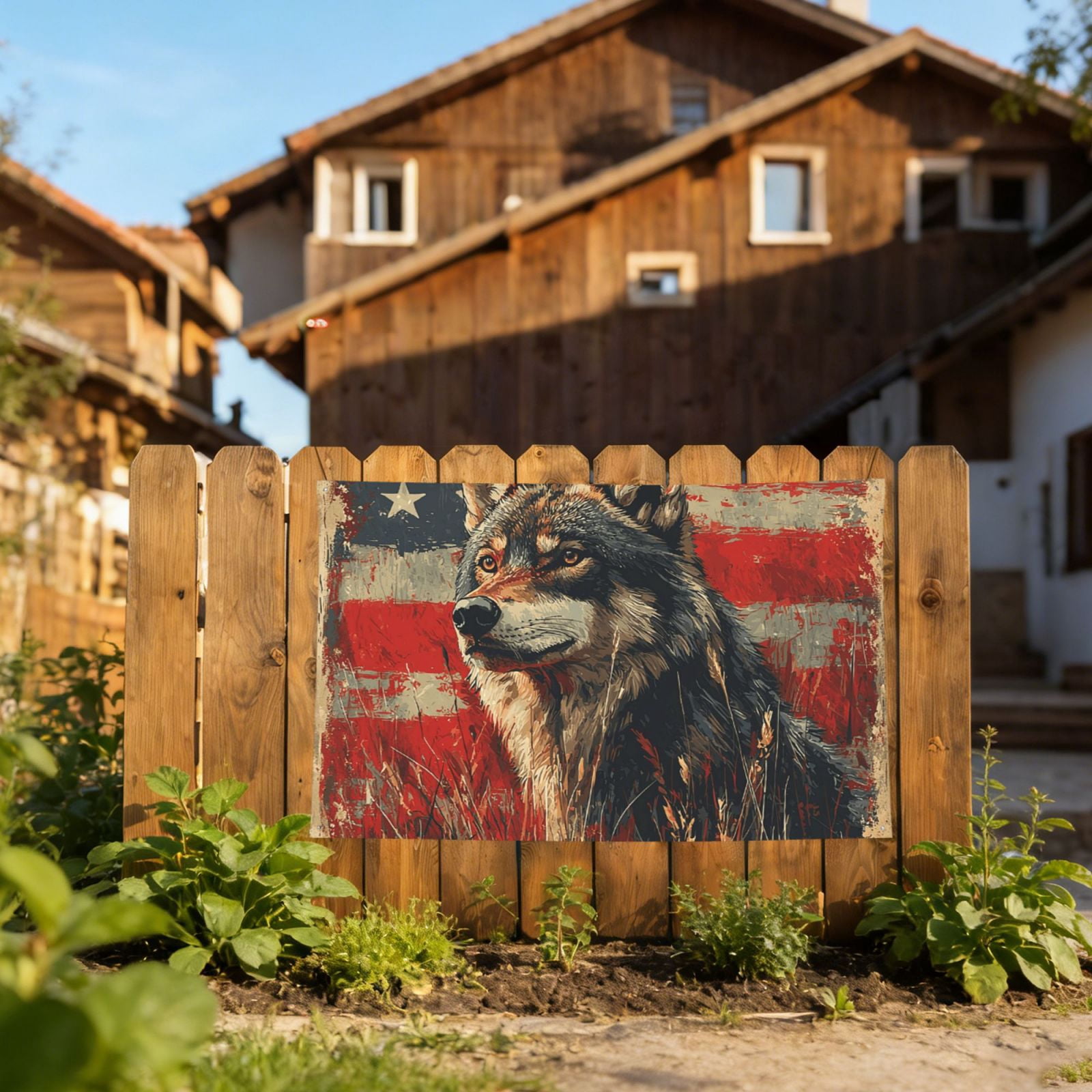 Wolf Hunting Retro USA Flag Four Hole Decorated Banner Flag for Garden Yard Home Decoration Indoor Outdoor 4x6 Ft