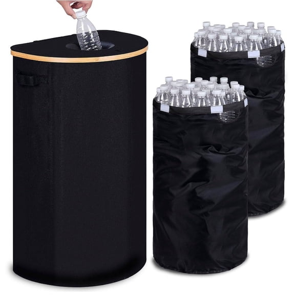 26 Gallon Recycling Bin with 2 Removable Inner Bags, 100L Tall Recycle Container for Indoor Outdoor Home Use, Plastic Bottle Can Recycling Storage, Black Waste Management Bin, Compact Design
