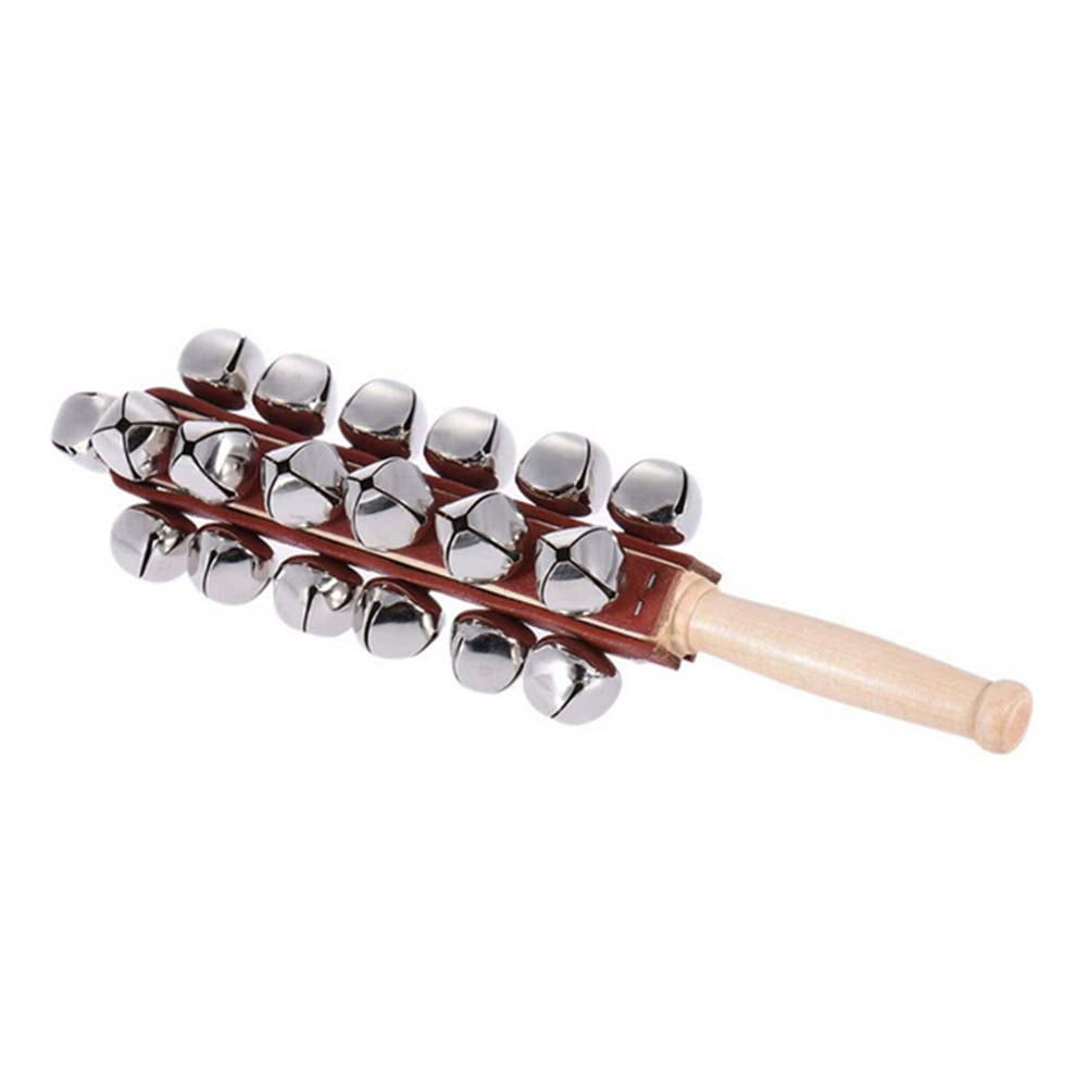 Sleigh Bells Stick Wooden Hand Held with 25 Metal Bells Ball Percussion