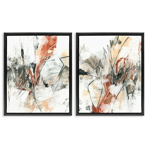 Stupell Industries Chaotic Scribbles Abstracts Abstract Painting Black Floater Framed Canvas Art Print Wall Art, 17 x 21, Set of 2
