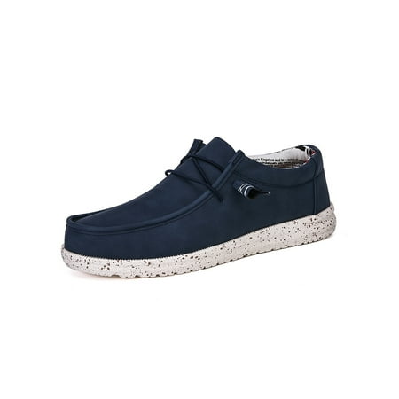 

SIMANLAN Men Lightweight Slip On Casual Shoes Walking Breathable Round Toe Flats Mens Flat Loafers Dark Blue 8