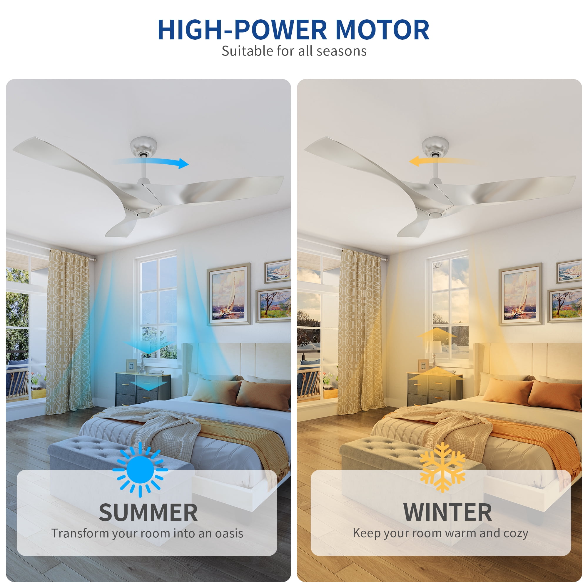 Uforic 52" Modern Ceiling Fan with Remote for Bedroom Kitchen More, Silver
