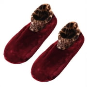 Mikilon Chaussettes de sol à imprimé léopard pour enfants d'automne et d'hiver à double couche et chaussettes de chaleur antidérapantes épaississantes en velours