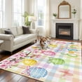 thumbnail image 3 of Happy Easter Area Rug 5x7 Washable Rug Non Slip Spring Colorful Eggs Butterfly Plaid Checkered Large Area Rug Soft Stainresistant Indoor Floor Carpet for Living Room Bedroom Home Office Dining Room, 3 of 8