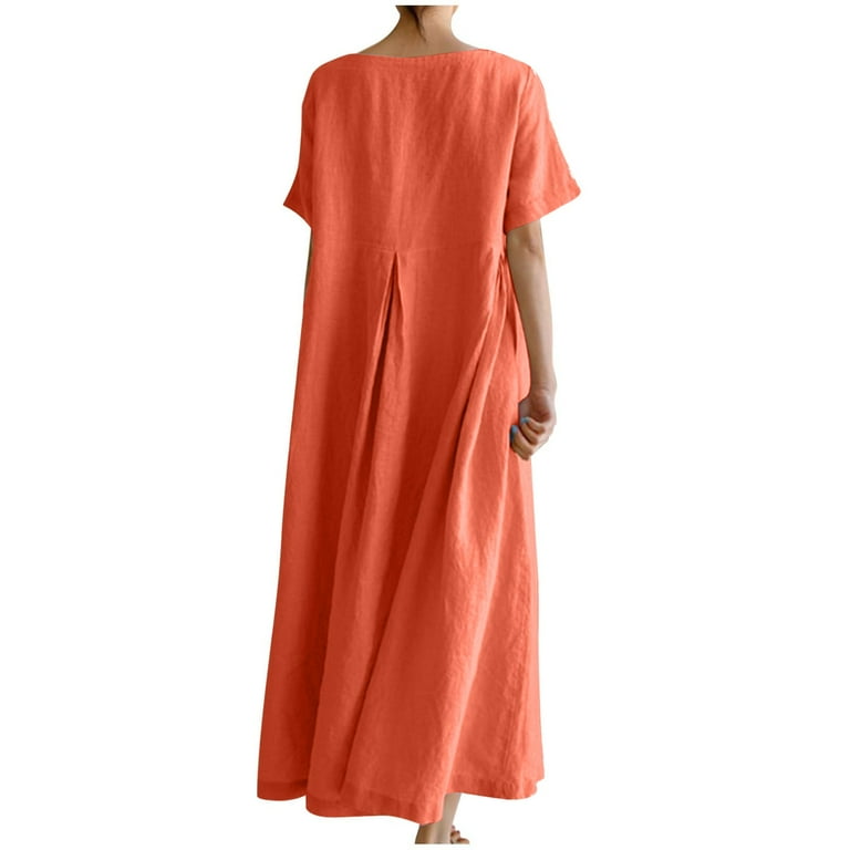 Eyclop Summer Dresses for Women Women S Summer Fashion Cotton Solid Color Pocket Dress Casual Dresses for Women Orange Clearance Sale Walmart