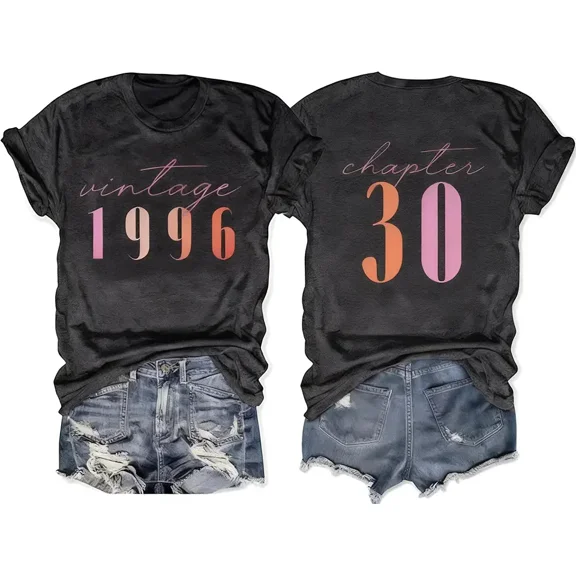 2026 30th Birthday Gift Shirts Vintage 1996 Shirt for Women Letter Print Retro Party Tops Short Sleeve Casual Tee