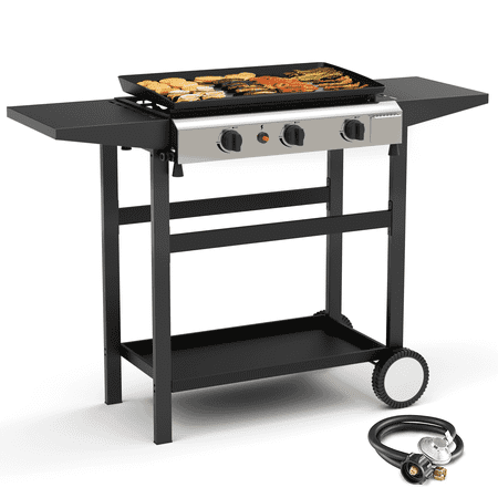 SKOK Portable 3-Burner Propane Flat-Top Gas Griddle for Outdoor  Camping  Patio  Garden