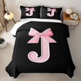 thumbnail image 2 of Erosebridal Ribbon J Letter Bed Spread Queen for Girls, Fashion Bow Monogram Queen Coverlet Set, 3-Piece, 2 of 7