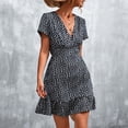 thumbnail image 3 of Vestido Verano Cuello En V Moda Versátil Estampado Casual Volantes Vestido Corto De Playa Fluido Punto Negro S, 3 of 6